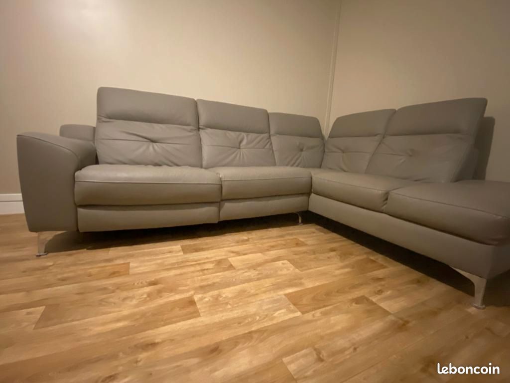 Canapé cuir gris (image 9)