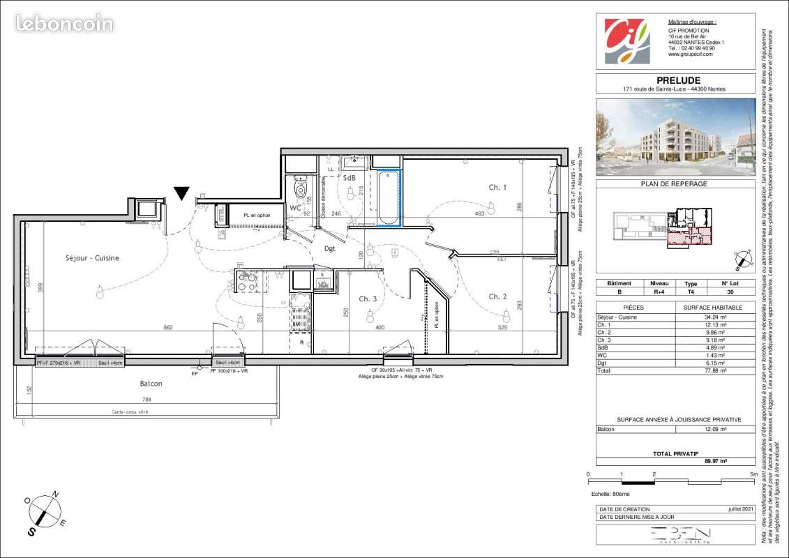 Appartement 4 pièces 77 m² · à Nantes · 77 m² · 996 €