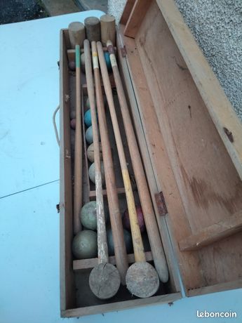 Ancien Set De Croquet En Bois – Complet Avec Boîte, Vintage USA