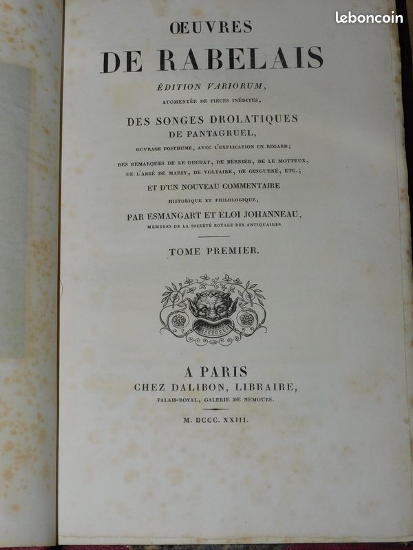 OEUVRES DE RABELAIS EN NEUF VOLUMES, Dalibon 1823 belles reliures gravures Pantagruel Gargantua contes drôlatiques Renaissance (image 6)