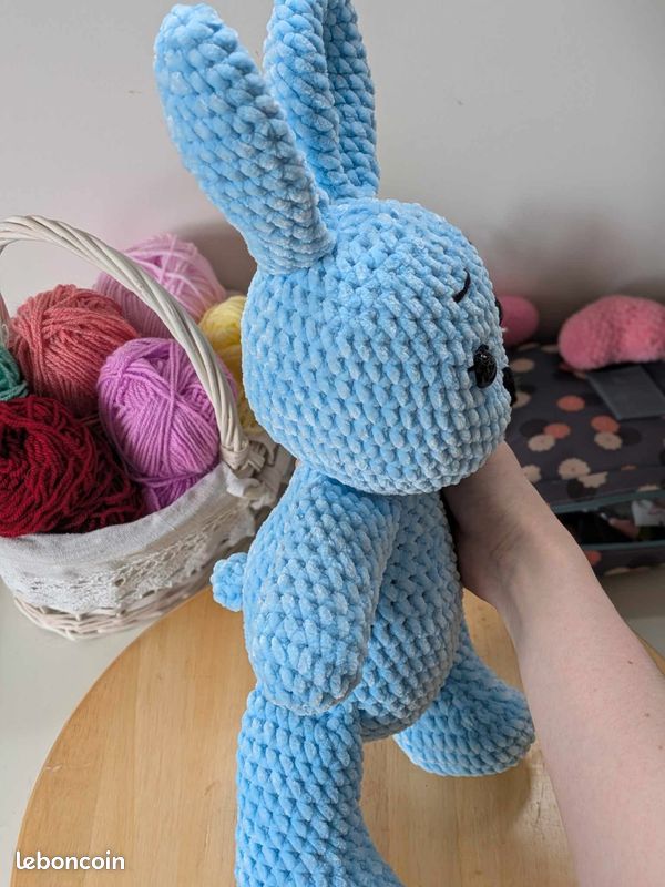 JEMINI DOUDOU PELUCHE LAPIN BLANC LUMINESCENT NEZ OR FEUILLE ETAT NEUF
