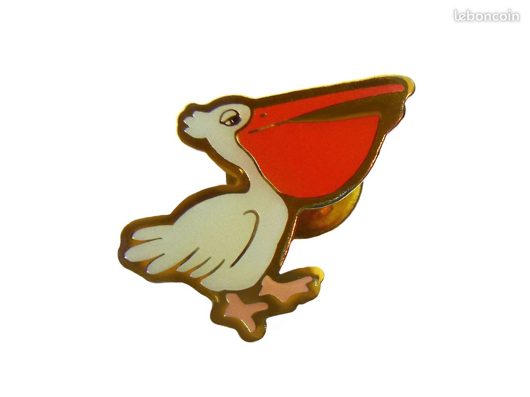 Pins Badge Pélican Oiseau Blanc Orange Email Métal doré Année 1988 - 2x3 cm Unisexe Adulte Enfant (image 1)