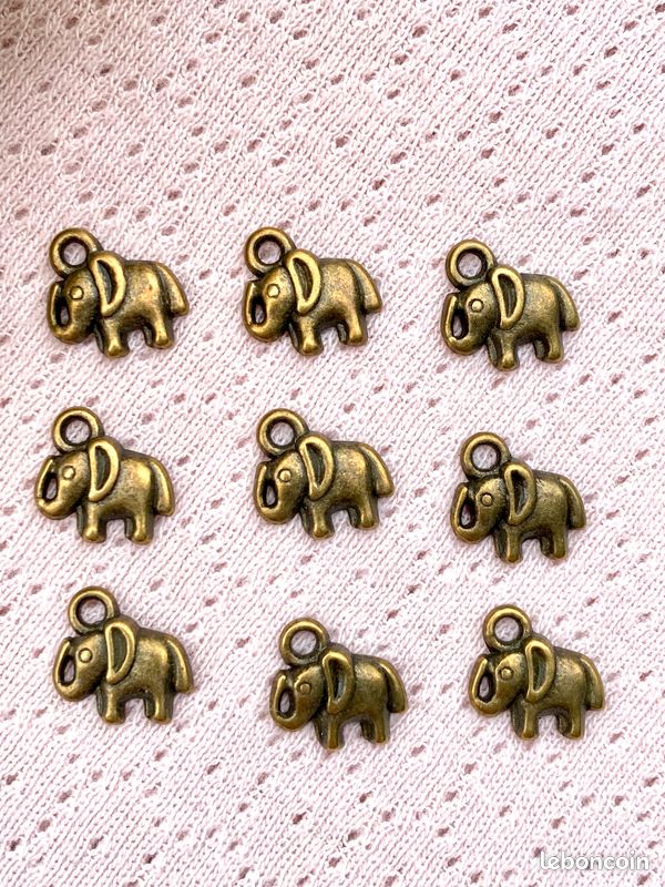 Lot 9 petits pendentifs éléphant métal bronze antique mignon création fabrication bijoux collier bracelet boucles d'oreilles (image 2)