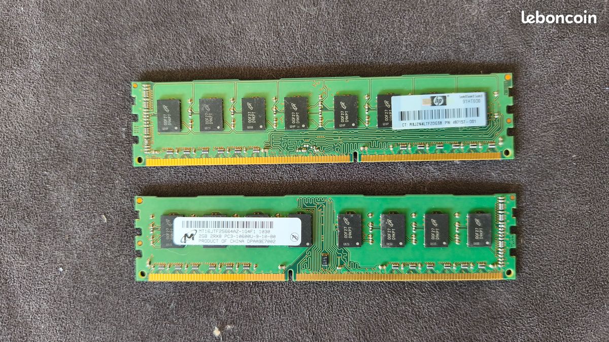 2 barettes RAM HP 2GB 2RX8 PC3-10600 (image 1)