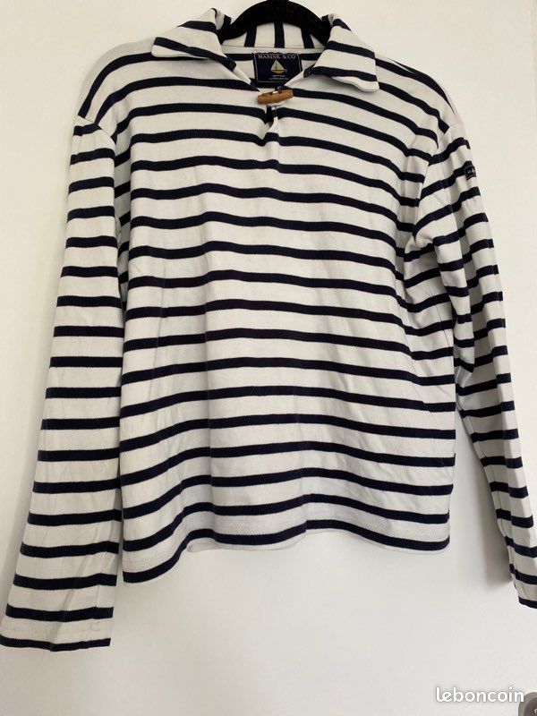 Tee shirt à manches longues sweat pull marinière bleu marine (image 7)
