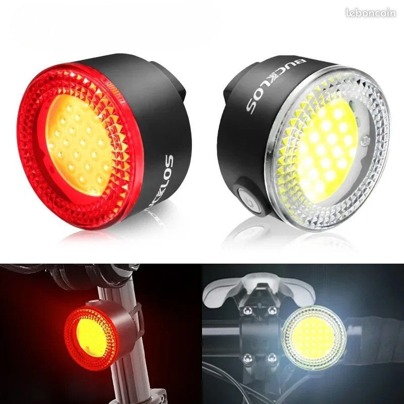 Phare Avant Vélo Super Lumineux COB LED, Noir/rouge, Avec Clip, 3 Piles AAA