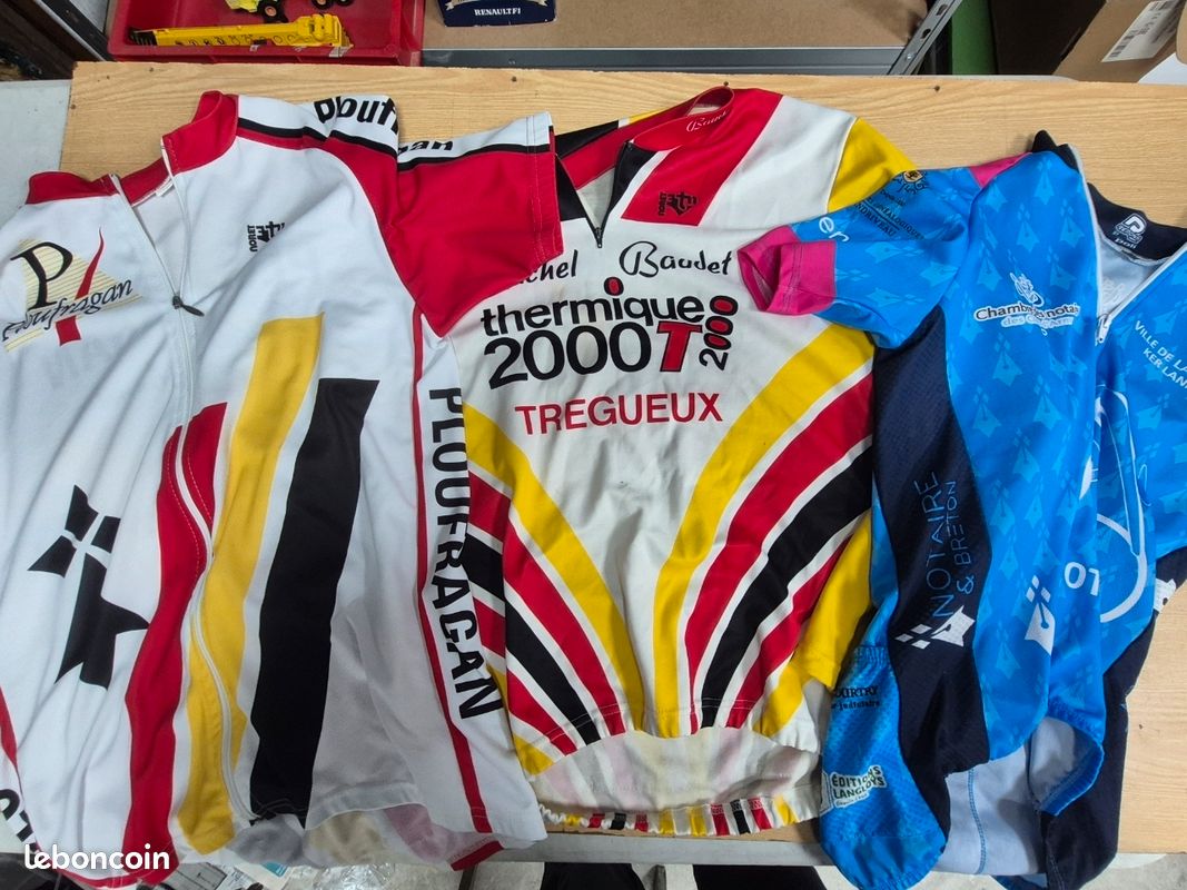 Lot De 3 Maillots Cyclisme Vintage – Homme Taille L – Blanc Et Rouge – Manches Courtes