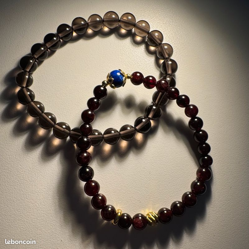 Duo de Bracelets Protecteurs – Obsidienne Glacée 7mm, Grenat 6mm & Lapis Lazuli 8mm | Harmonie Énergétique & Élégance Naturelle (image 1)