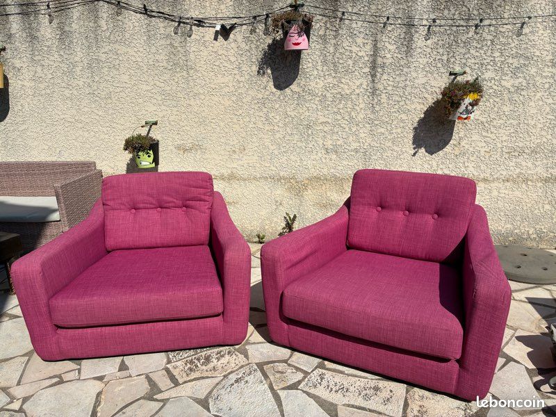 Lot 2 grands fauteuils tissu fuchsia style lounge (image 3)