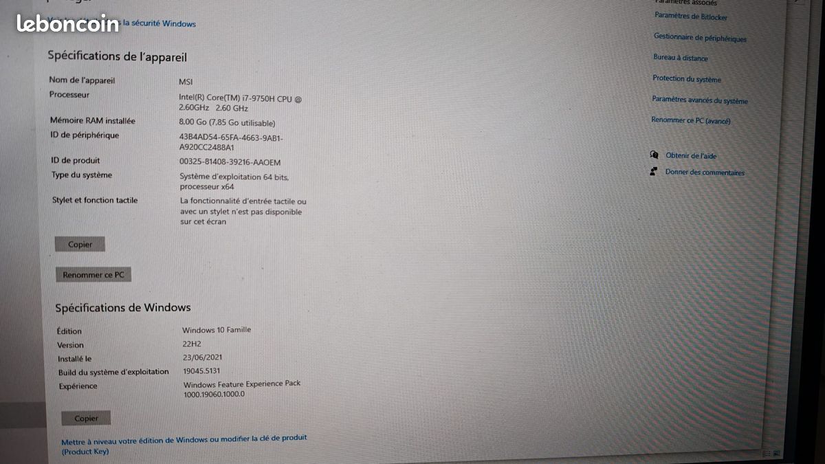 PC Portable Gaming 15" MSI GF63 Thin 10SCSR-1649FR (image 4)