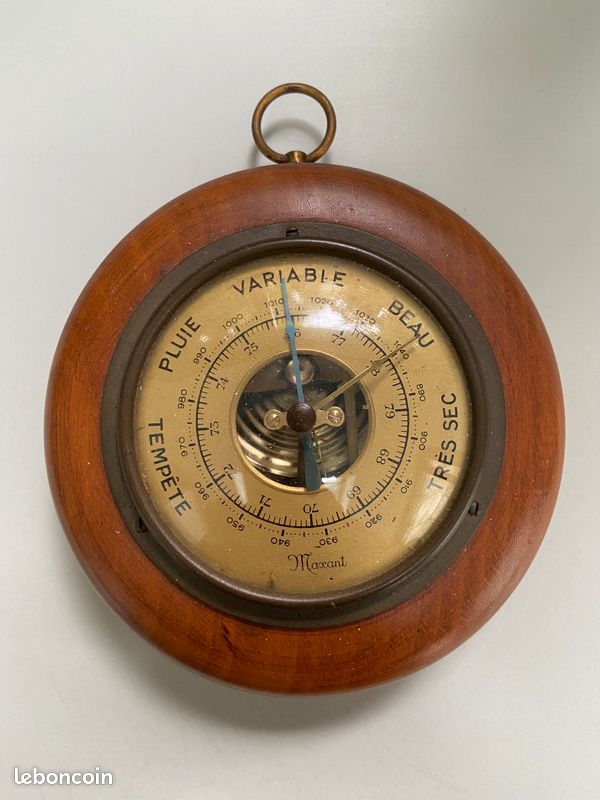 Ancien Thermomètre Centigrade Baromètre Aneroide Bois Sculpté Henri Gargouille