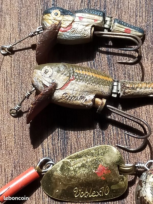 Lot De 10 Leurres De Pêche Anciens - Métal - Vintage - État à Voir Sur Photos