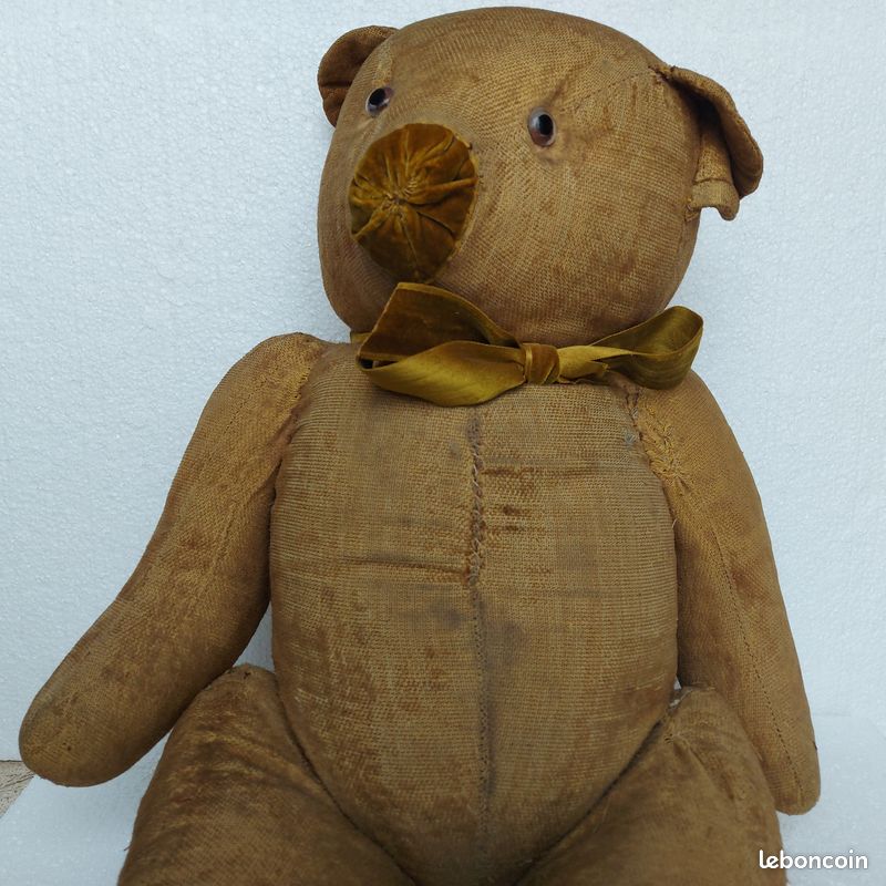 Ours En Peluche Ancien – Années 50 – Jaune – Remplissage Paille – Collection