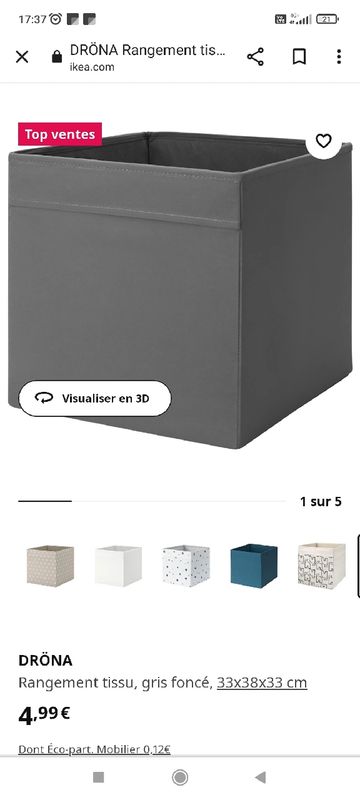 DRÖNA Rangement tissu, gris foncé, 33x38x33 cm - IKEA