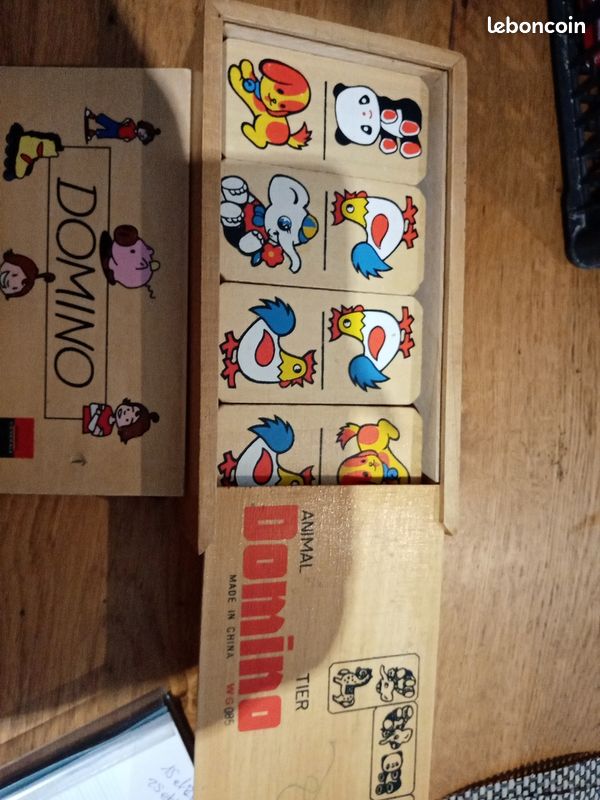 Domino victorien antique 28 tuiles   Bois os ébène laiton
