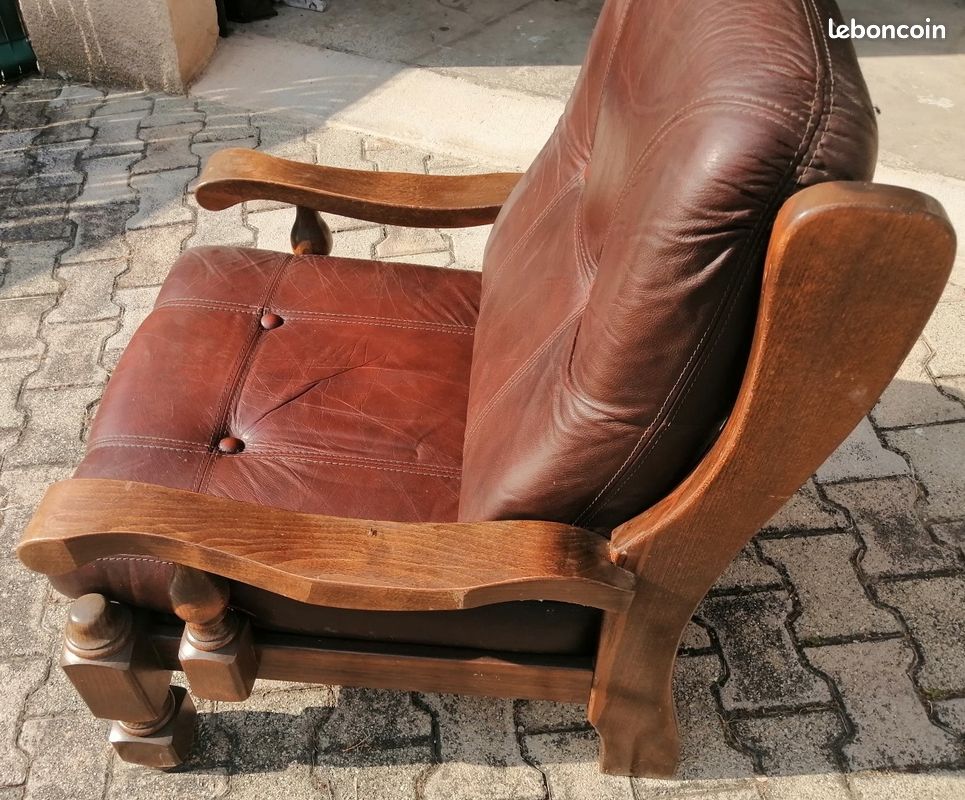 Fauteuil cuir et chene (image 3)