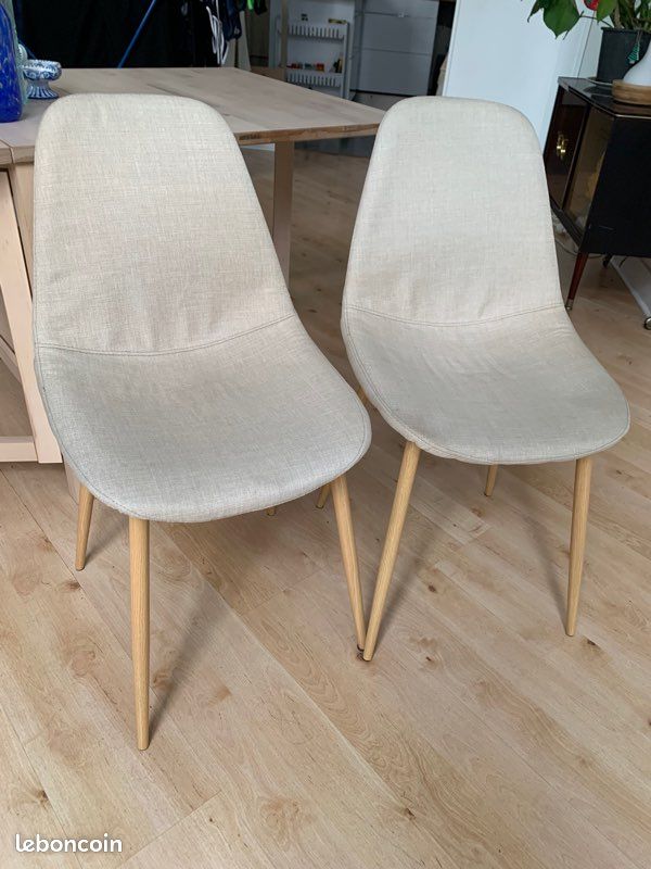 2 Chaises style scandinave en tissu beige (image 1)