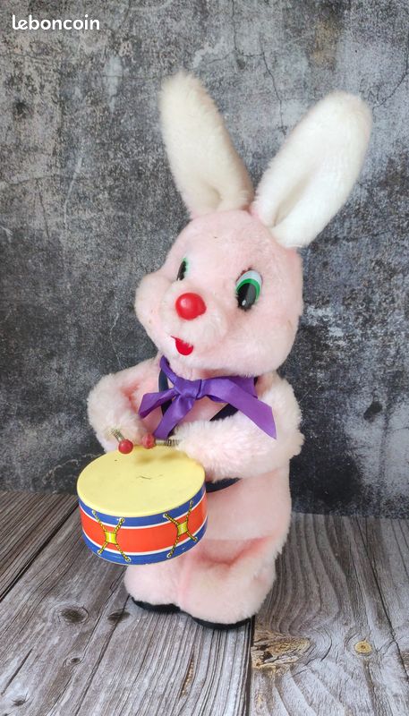 Jouet Mécanique Lapin en Métal, Jouet à Remonter Vintage, Tambour Oscillant, pour Collection Nostalgique, Affichage D'ornements