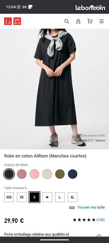 Robe Noire Uniqlo - Taille M - Style A-line - Genou - Occasion Bon état