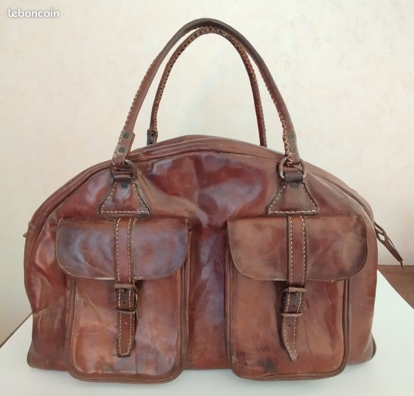 Valise vintage rouge - simili cuir - années 1960 - valise de voyage rouge - France