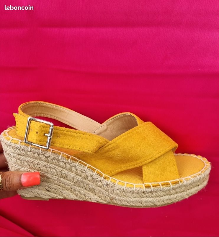 Sandal Espadrilles Jaune Moutarde Sandales Jaunes Compensées Store