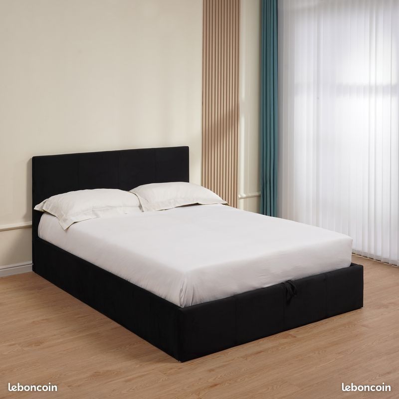 Lit avec Coffre velours bastien Noir beige Gris 140x190​⁬⁬‍‍‍⁮‍​⁯⁭⁢⁬​⁪ (image 2)
