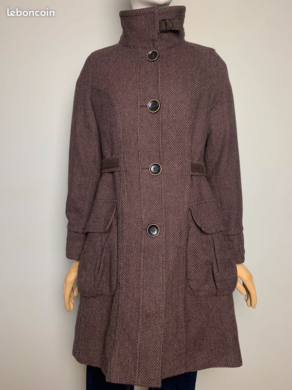 Manteau mi long en majorité laine chiné marron et violine Chattawak #chattawak (image 6)