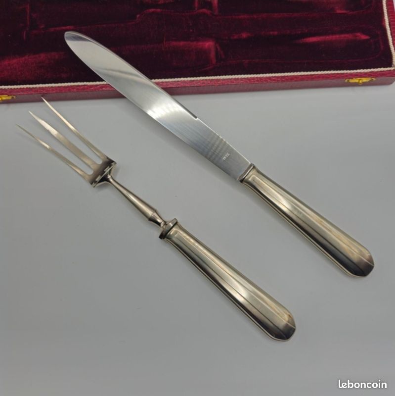 Anciens Couverts à Découper – Fourchette Acier + Couteau MF – Coffret