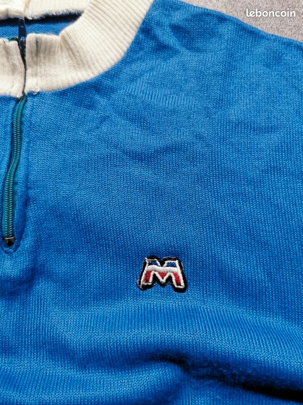 Maillot Cycliste Vintage MOTOBECANE – Années 70, Bleu, Taille S, Fabriqué En Belgique