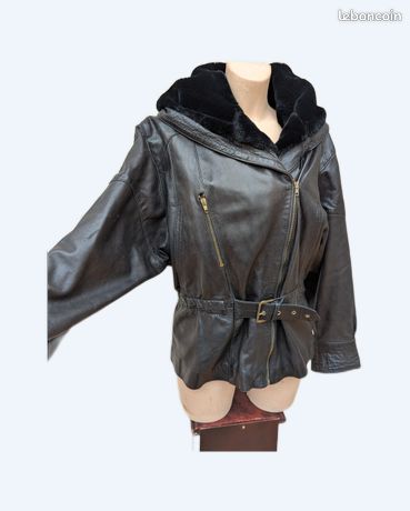 Veste En Cuir Brodée Vintage Années 80 - Taille L Avec Capuche Amovible