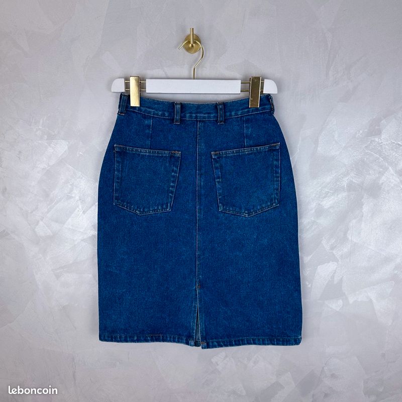 Allegra K Jupe En Jean Boutonnée Femme Taille Haute - Denim Vintage Effiloché Mi-Longue Décontractée Idéale Pour Bureau Et Sorties