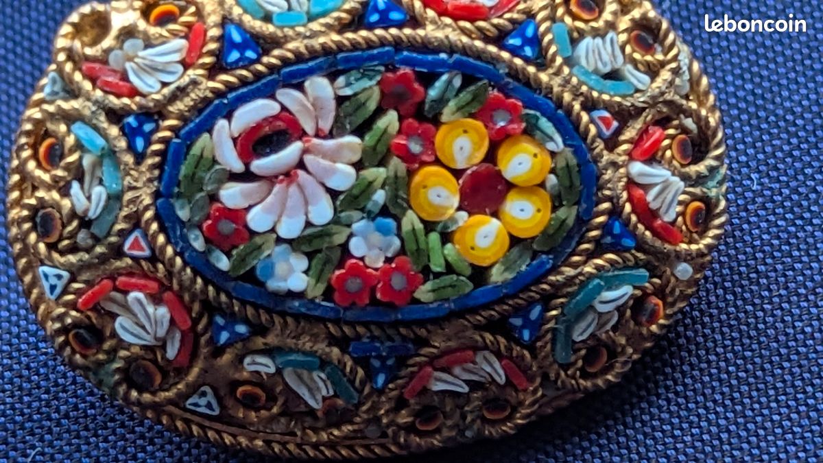 Broche Ancienne/vintage En Micro-mosaïque - Très Bon état, Pièce Unique De Collection