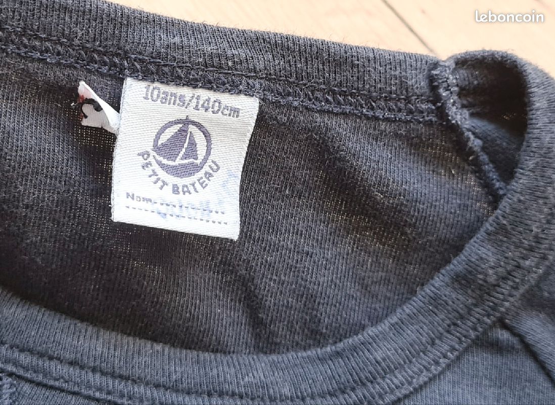 Tee-shirt manches longues coton bleu marine PETIT BATEAU 10 ans Fille Garçon Très bon état (image 6)