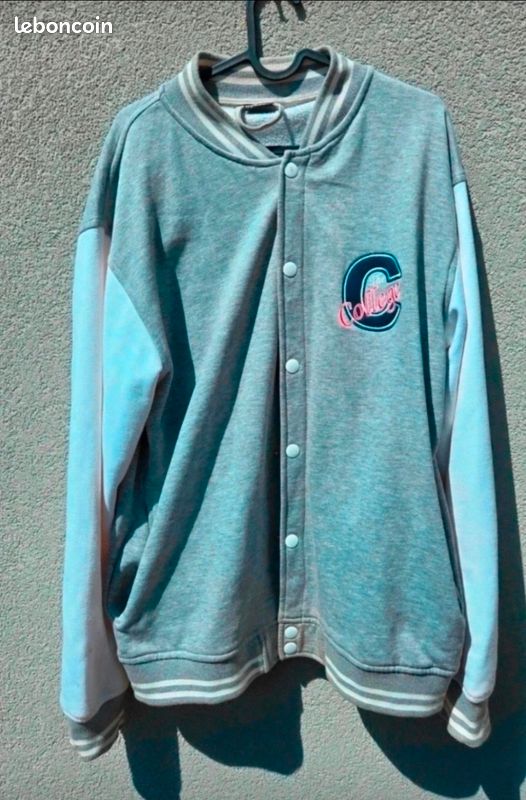Veste teddy style américain gris et blanc Influx – Taille L (image 2)