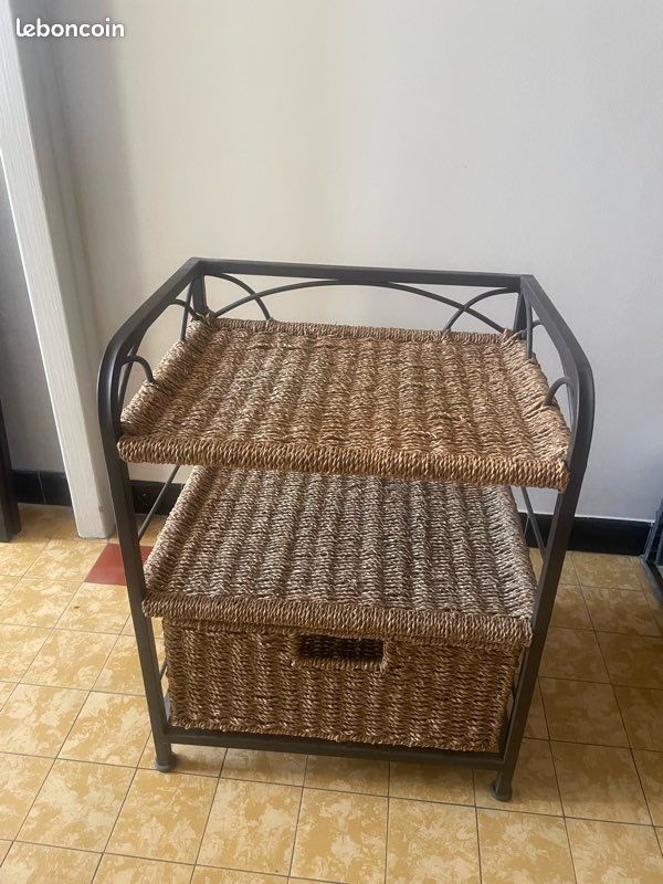 Meuble de rangement 3 paniers en osier et métal (image 1)