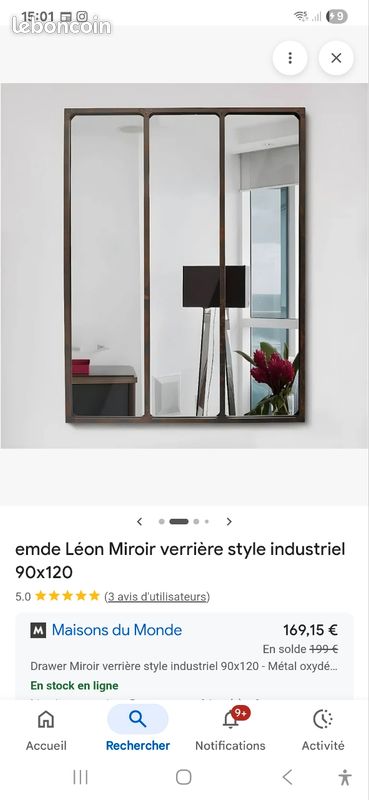 Miroir industriel rectangulaire avec rivets 40x140cm emde premium