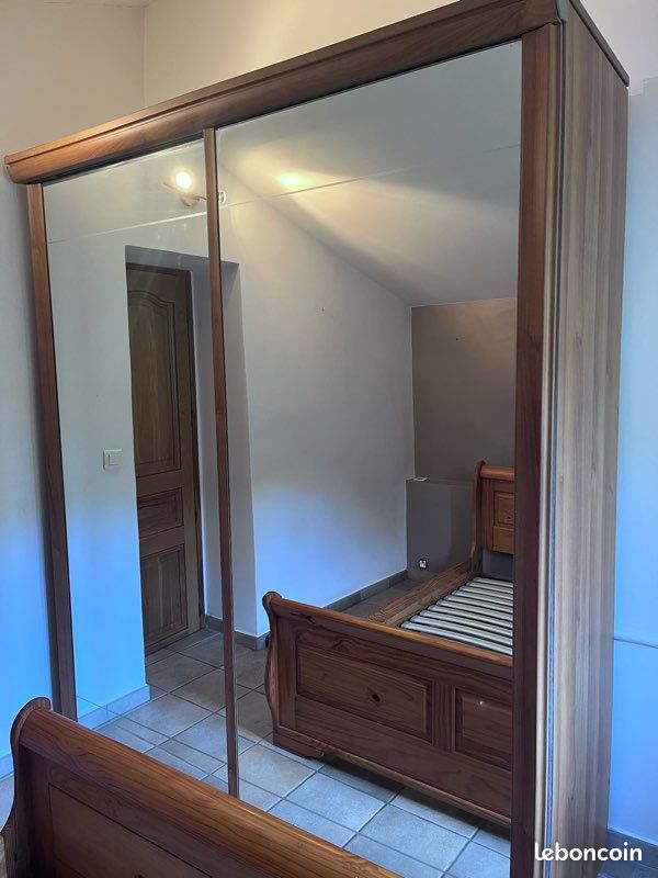 armoire 2 portes coulissantes avec miroir L150 cm coloris naturel et noir - CALELA