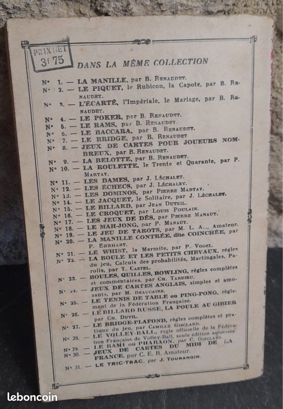 Règles pour les jeux de cartes, de société, de dés, de casino