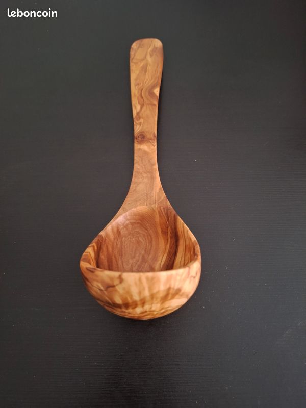 Louche En Bois D'Olivier Naturel - Ustensile De Cuisine Authentique Grain Unique Olive Wood