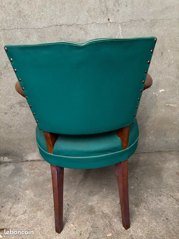 Fauteuil Bridge Moustache année 50 bois et skai vert (image 4)