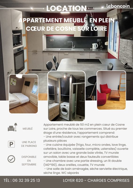 Appartement 2 pièces 50 m² · à Cosne-Cours-sur-Loire · 50 m² · 620 €