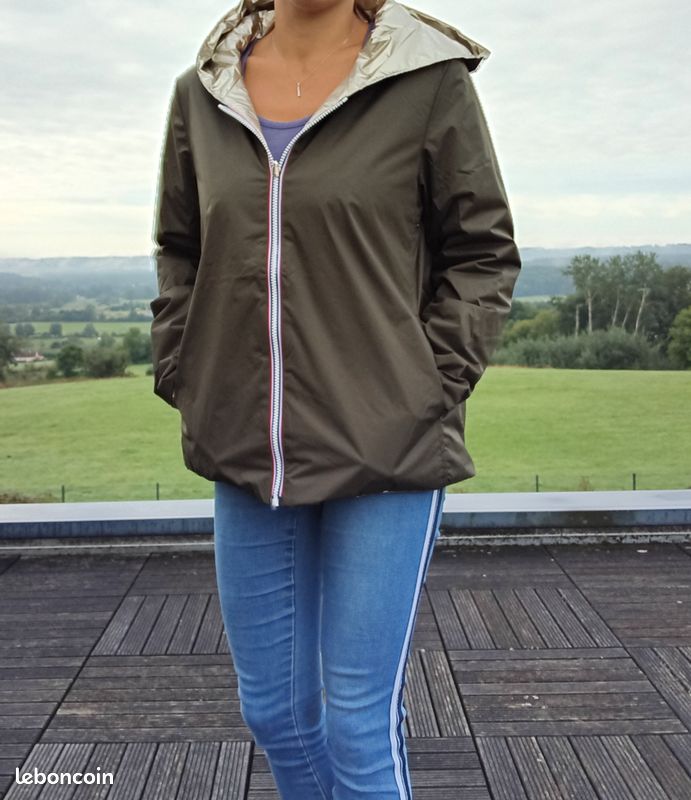 Manteau Laura Jo court réversible imperméable kaki doré (image 1)