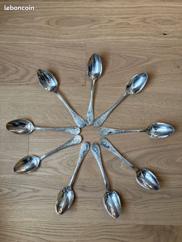 Lot De 9 Cuillères à Crème En Métal Argenté - Vintage Anglais Années 1920-1940