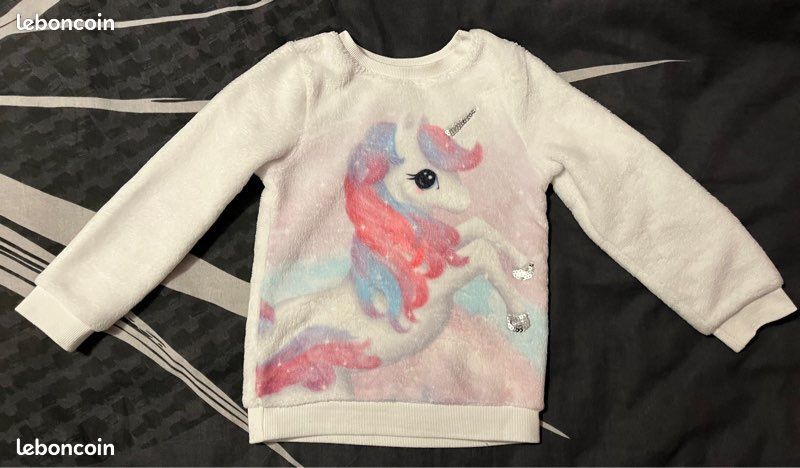 Sweat Fille 5 Ans Rose Avec Licorne, Coton/polyester, Excellent état