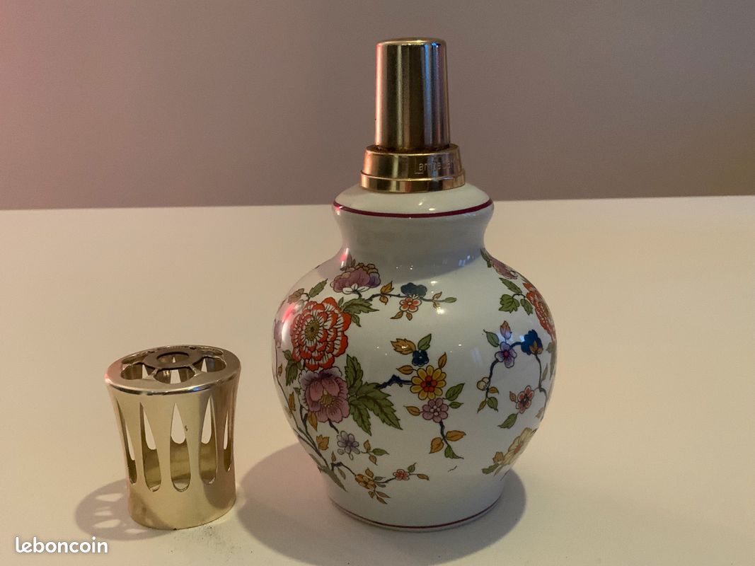 Lampe Berger Japonisante En Porcelaine Revol - Motifs Oiseaux, Bambou, Cerisier