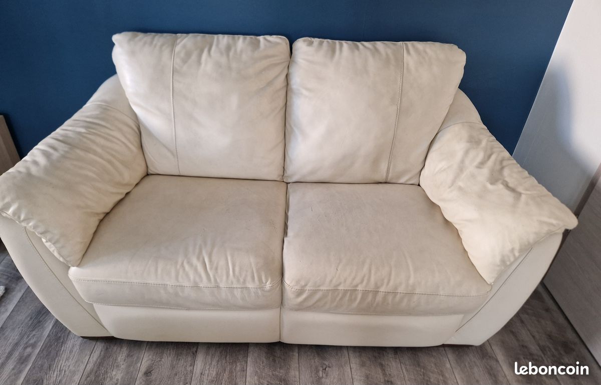 Canapé Ikea Vreta cuir blanc beige (image 1)