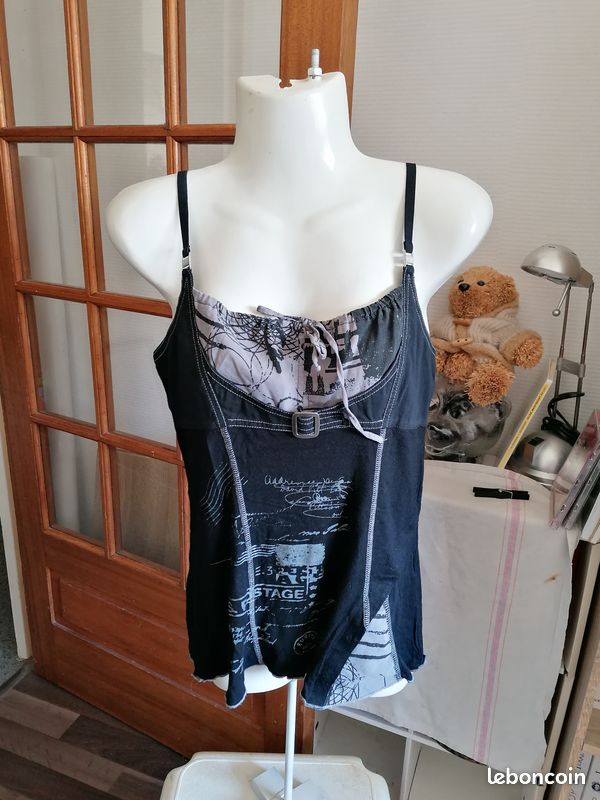Top bretelle noir motif 38 Cache Cache Vêtements