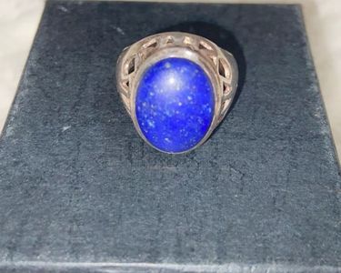 Bague Argent Massif Avec Navette Lapis-lazuli - Taille 51/52 - Occasion