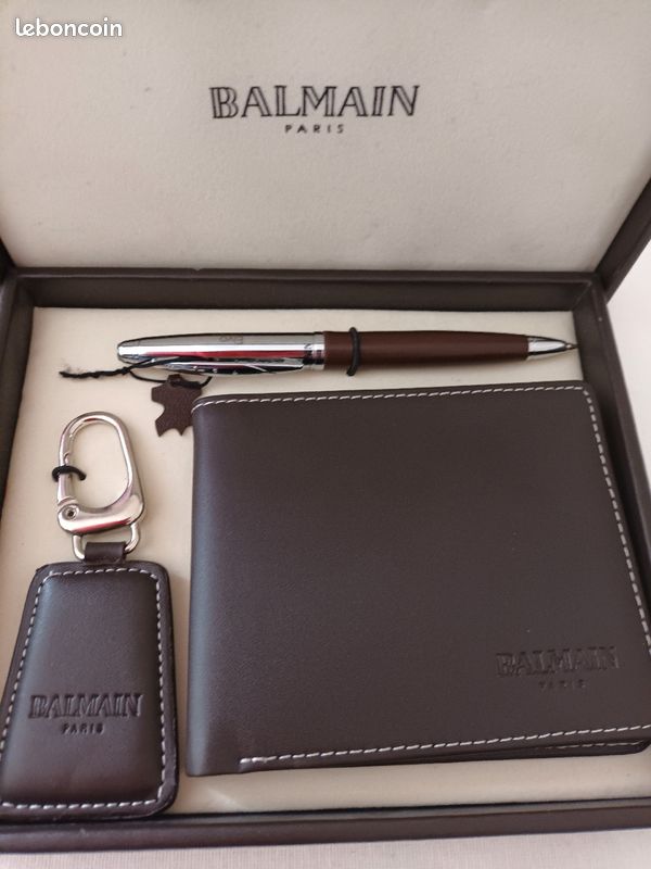 Coffret bloc note stylo de luxe BALMAIN. 100% cuir. Authentique cadeau Suez (image 1)