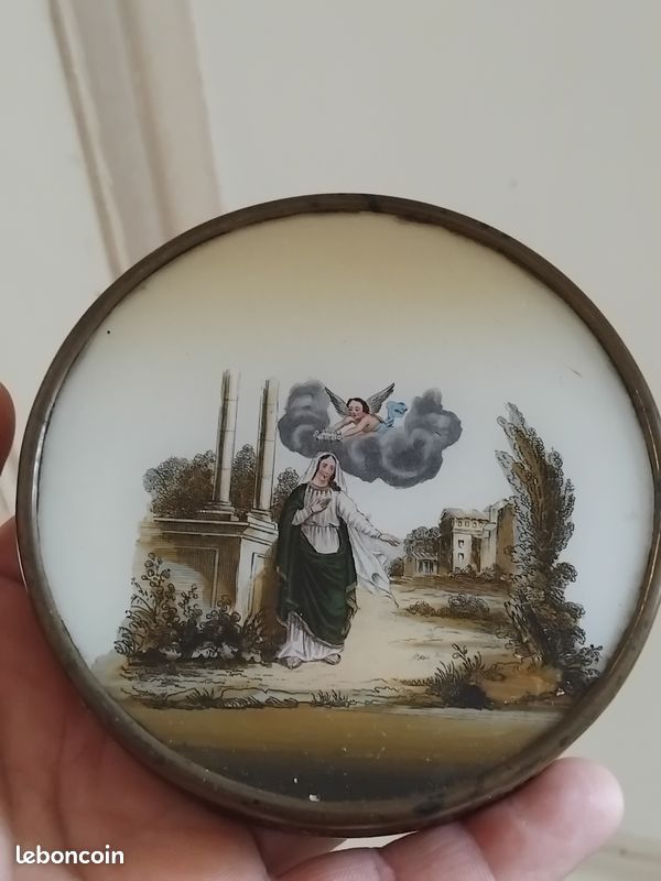 Fixé sous verre boîte ancienne dragées peinture (image 1)